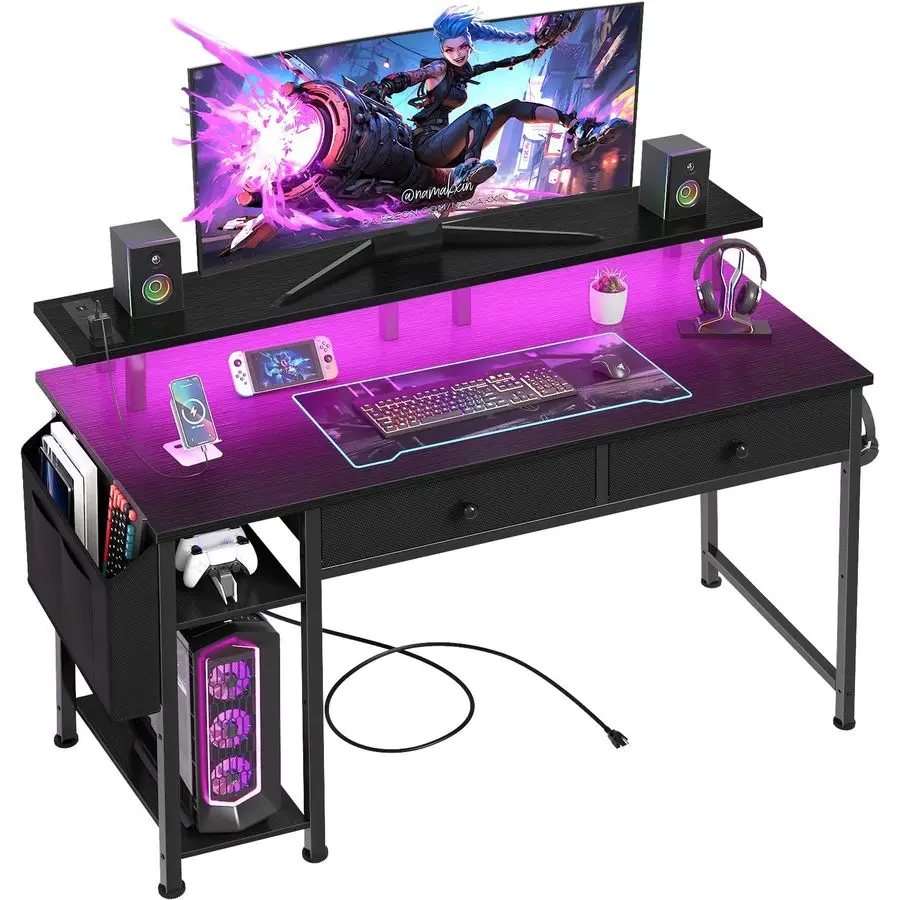 

Black Gaming Desk with Shelves and Drawers 39 Inch Small Gaming Desk with Storage Shelves for Boys Teens Bedroom, Black Compute