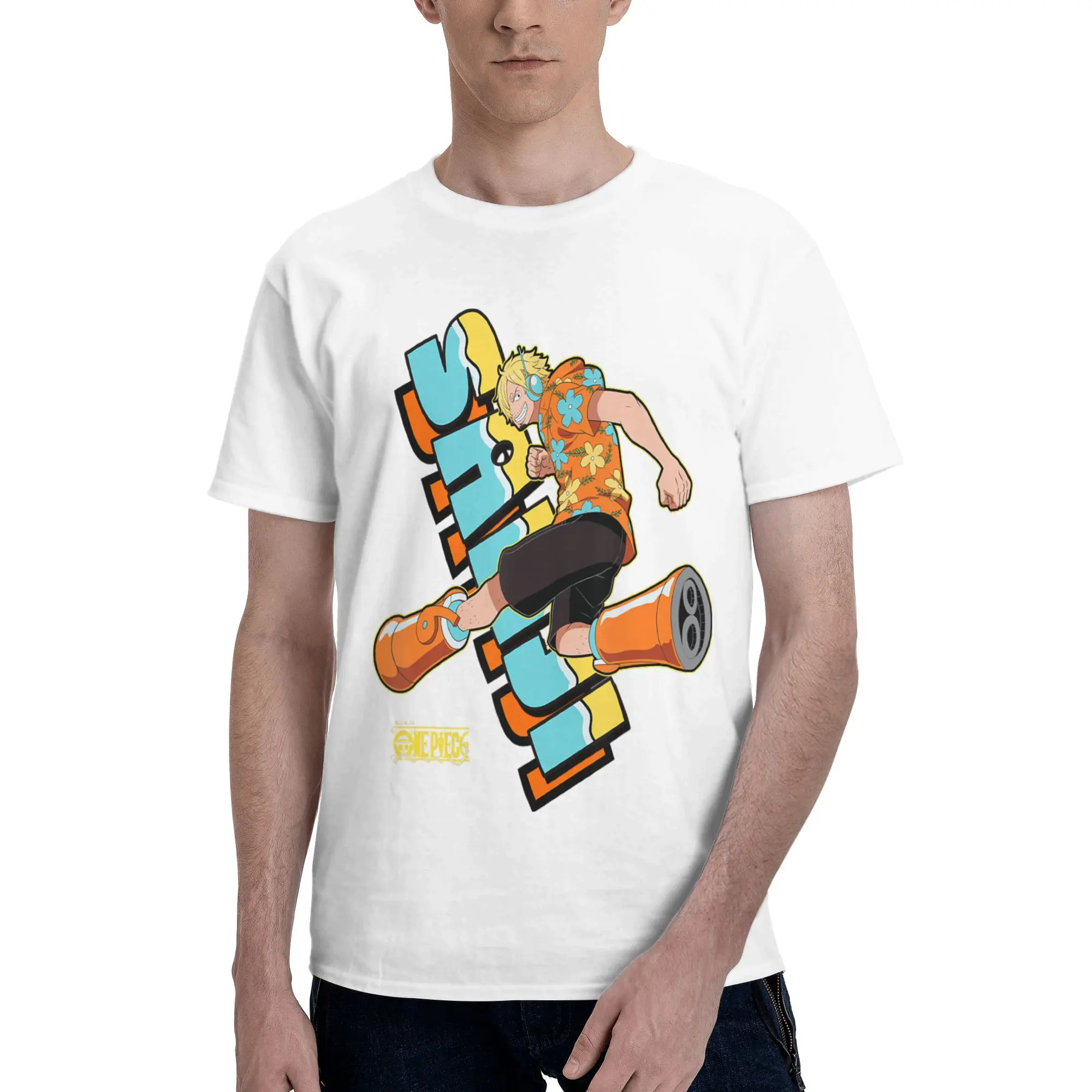 Camiseta de ropa para hombre de Bandai One Piece Anime Sanji Egghead Island, camisetas increíbles de manga corta, algodón puro