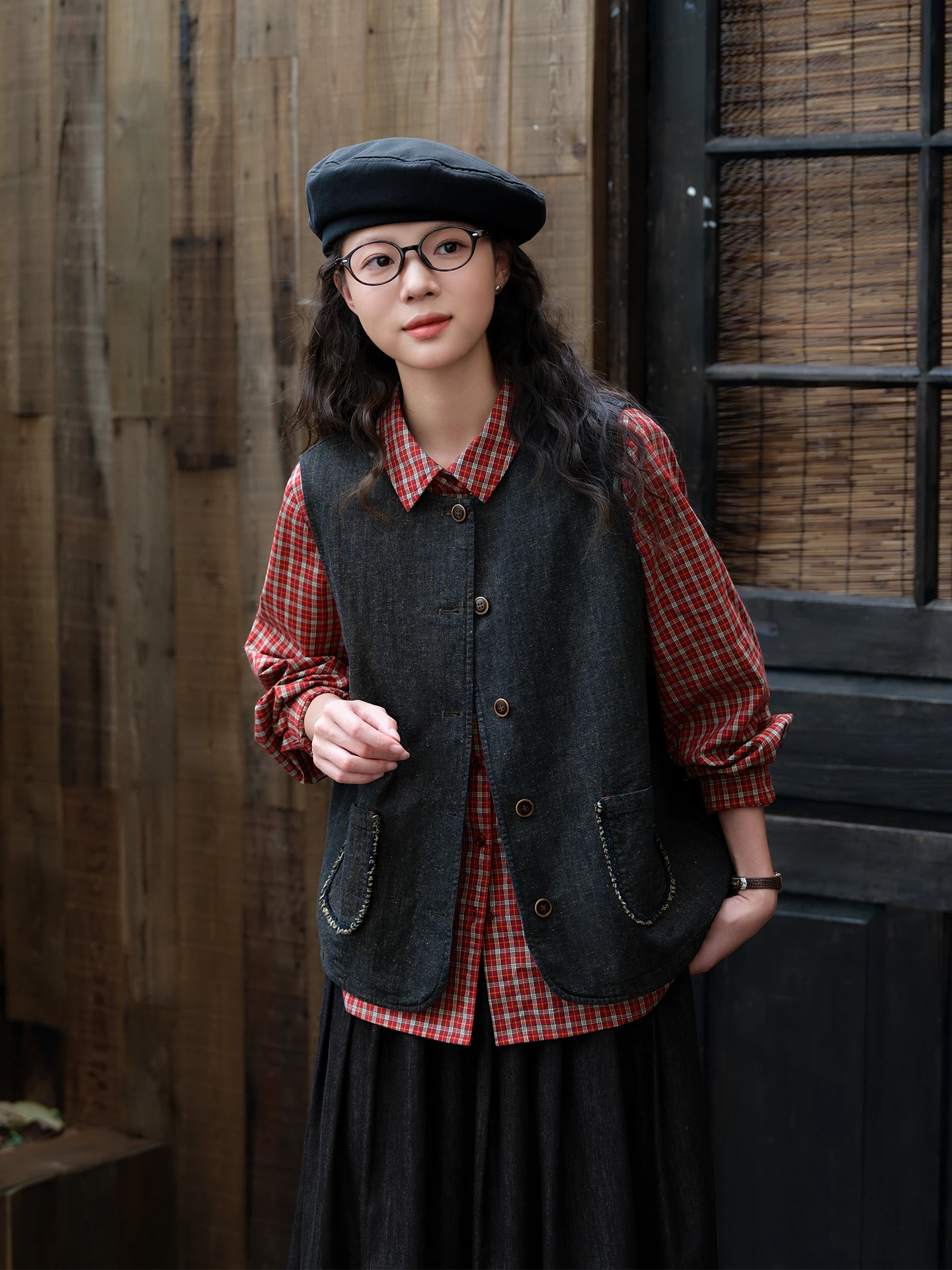 Black Cotton Linen Denim Vest Women's Loose Layering Top Original  Stitching Autumn Fashion Female's Outerwear Vest