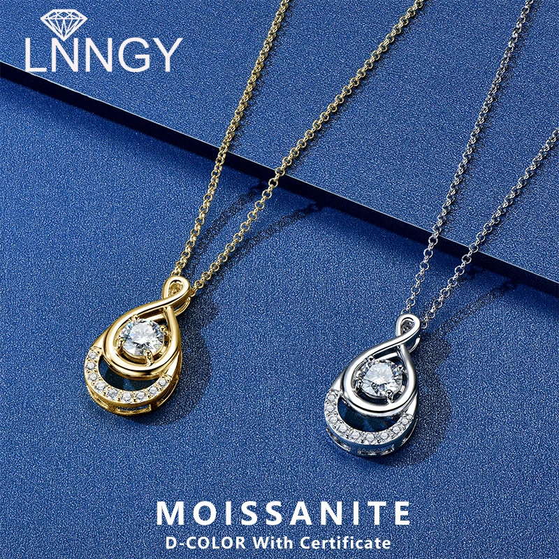 

Lnngy Certified 6.5MM 1CT Moissanite Infinity Pendant Necklace for Women Original 925 Sterling Silver Chain Necklaces Gift