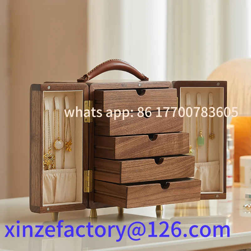 

Customizable Black walnut solid wood jewelry storage box, high-end exquisite earrings, stud earrings, necklace jewelry, multi-la
