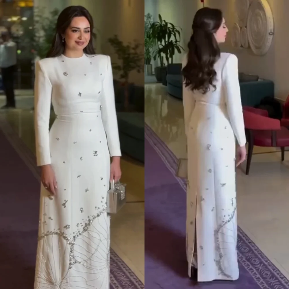 Customized Jersey Rhinestone High Collar Sparkle Long Dresses Bespoke Occasion Women Luxury Evening Elegant Party Wedding