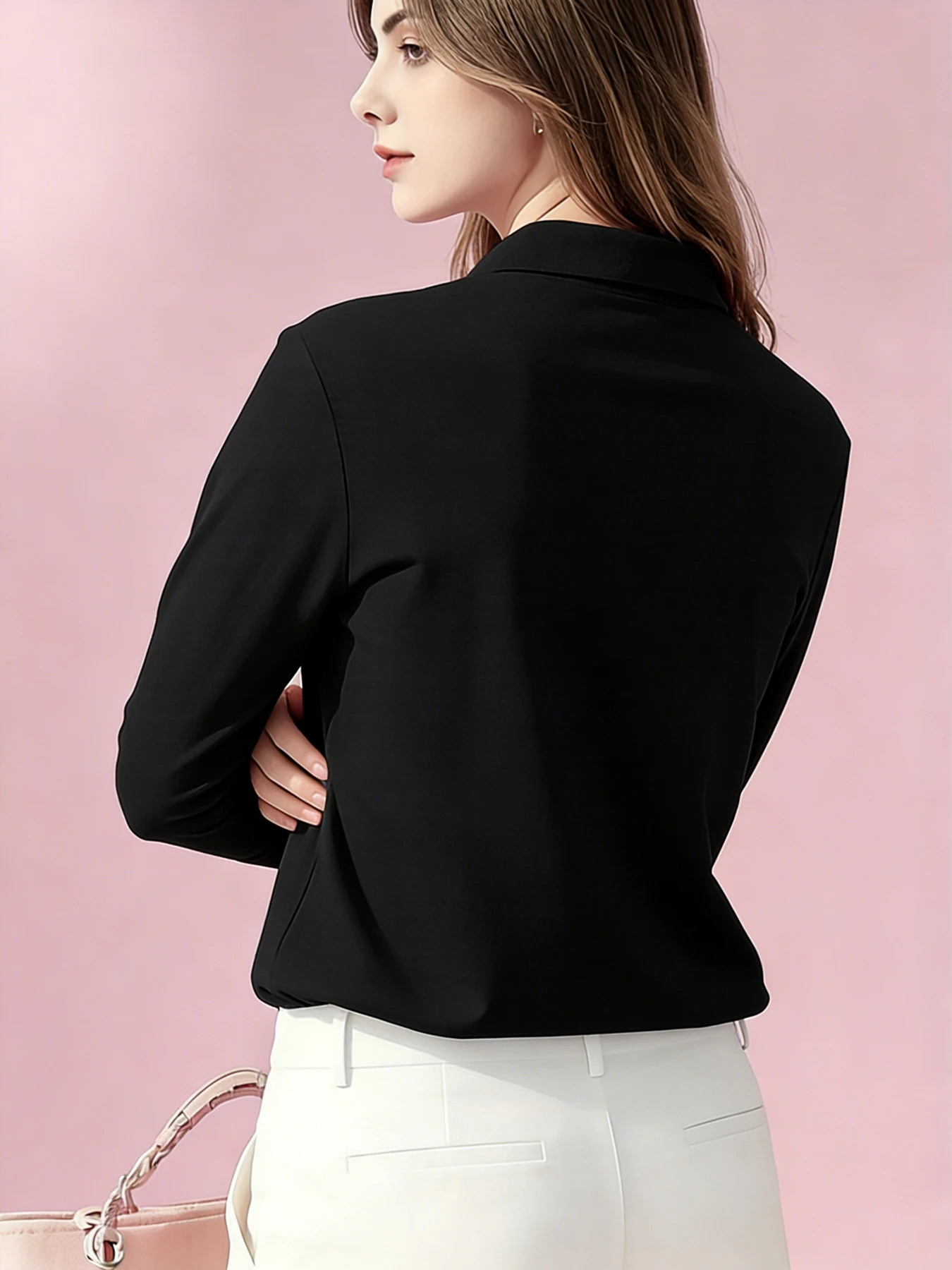 Damen Langarm-Poloshirt Orange Schmetterling-Motiv Weißer Umriss Modisch Lässige Passform Stoff Alltäglich Casual Büro Damen-Oberteil