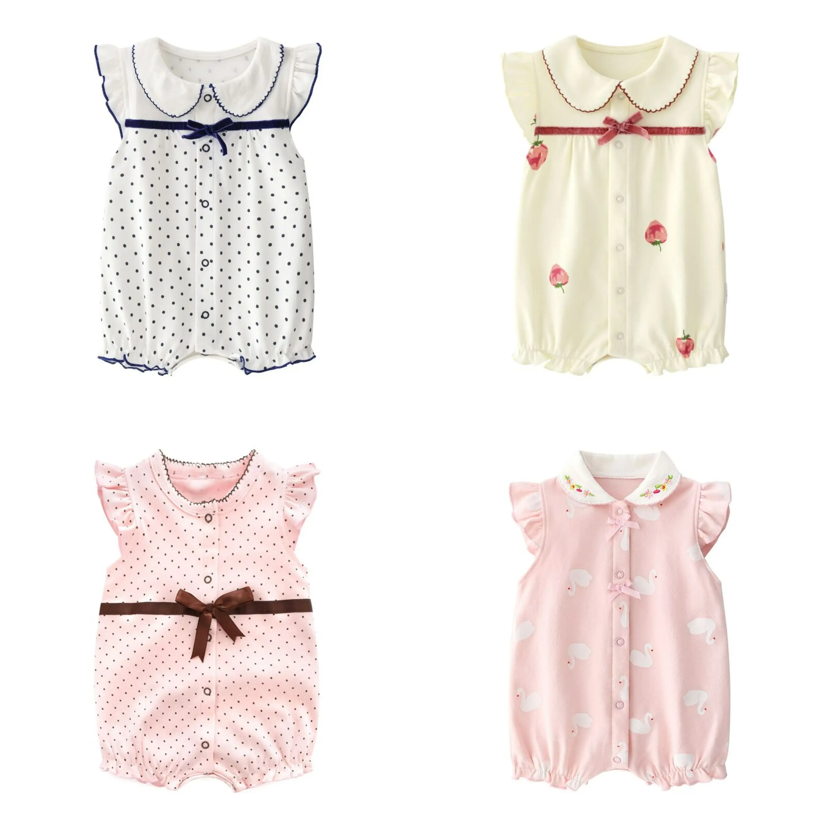 여름 아기 롬퍼 공주 스타일 아기 소녀 의류, 코튼 신생아 점프 수트, 반팔 어린이 의류 