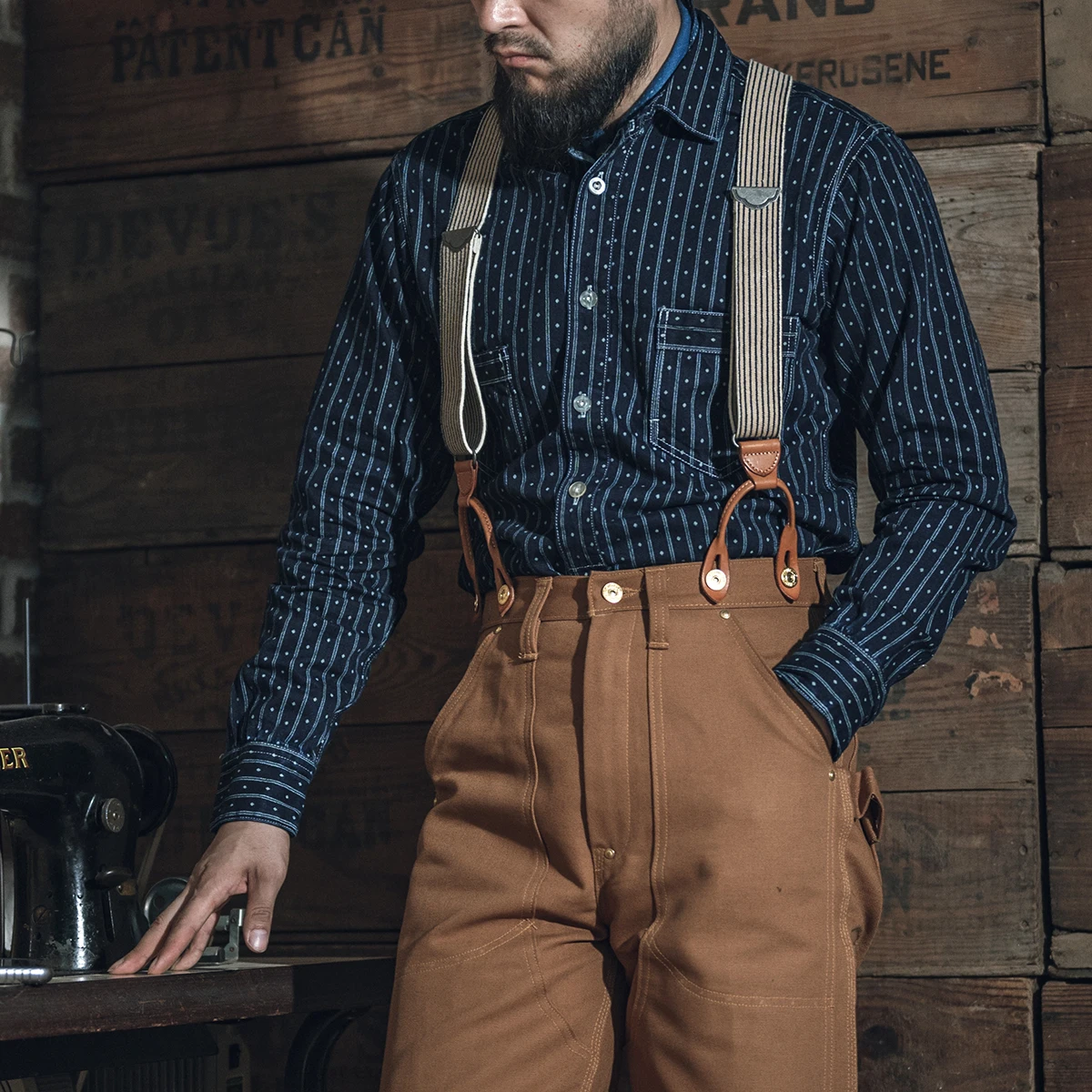 

Красный Бронсон 86 Waba Спецодежда irt Blue Dye Long Sve Slim Fit Denim irt Японский ретро Sle Молодежный тренд Осень...