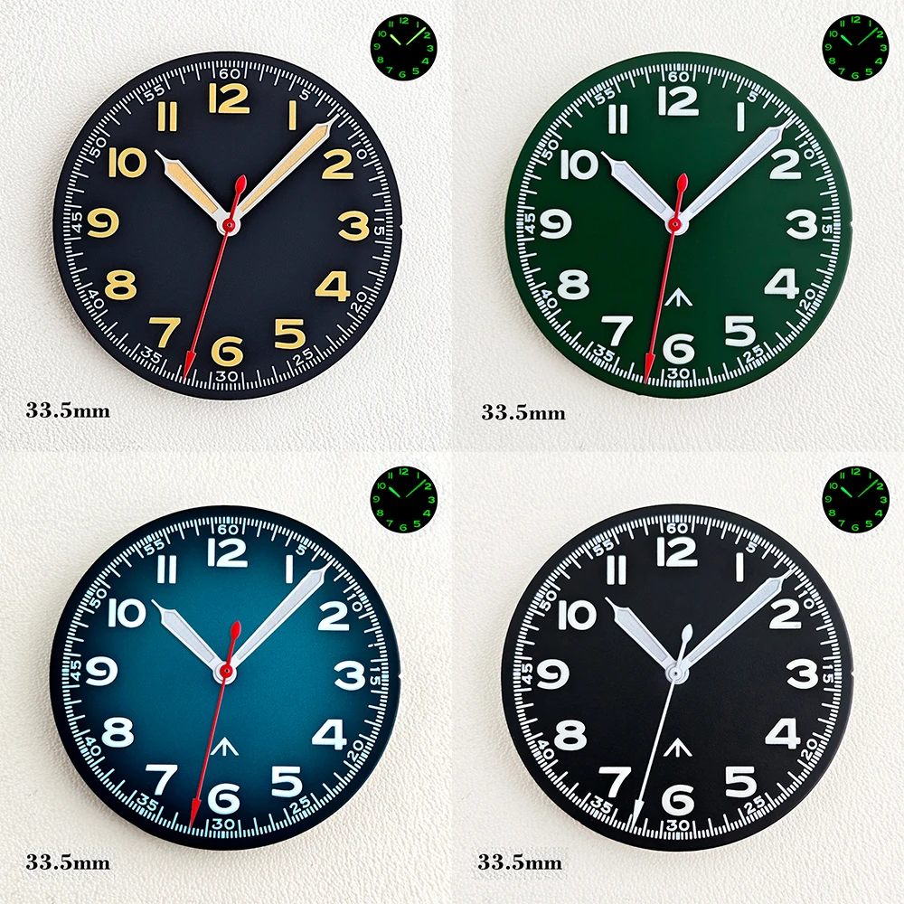 SUPER NH35 33.5mm Pilot Watch Dial No Logo Fit Pilot Diver Watch NH35 NNH36 Movement 40mm Case Green Luminous Custom Logo