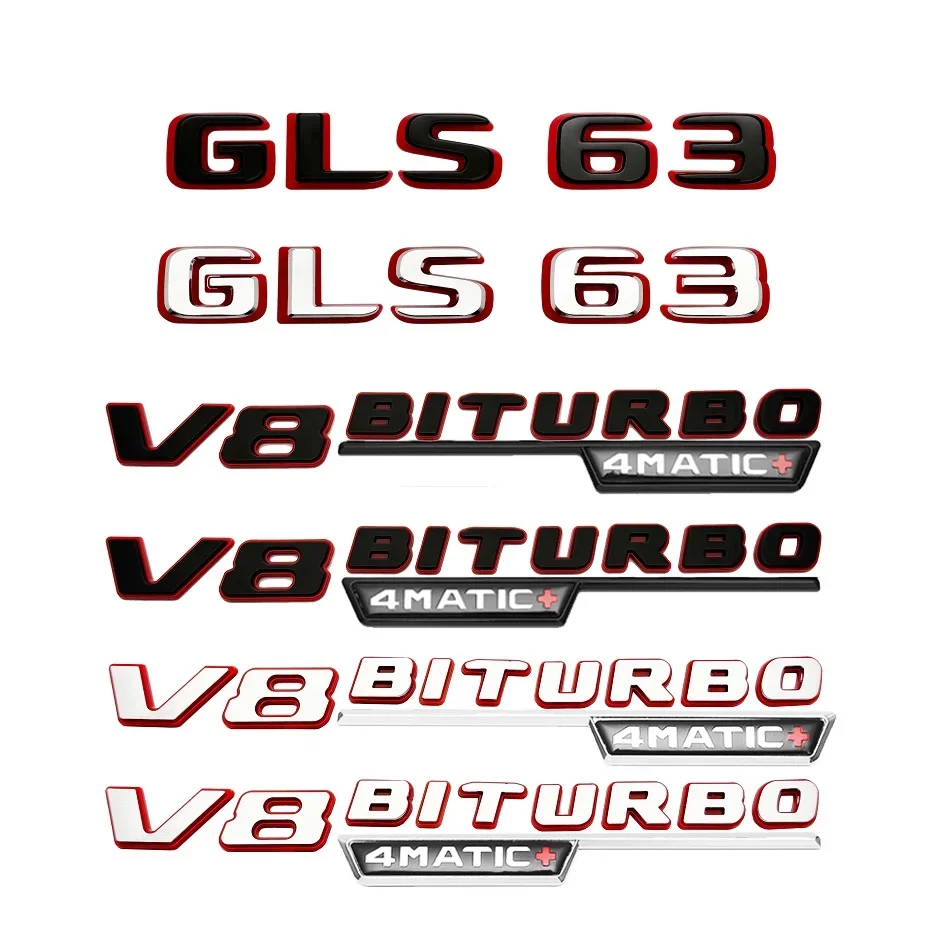 

2024 новый стиль, двухцветные буквы, цифры GLS63 V8 BITURBO 4MATIC + эмблема для Mercedes Benz X167 X166, наклейка с именем багажника автомобиля