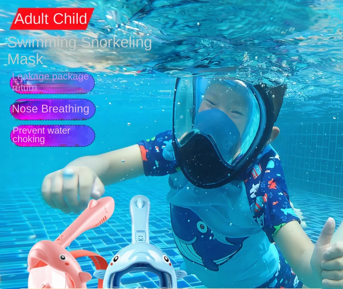 

Snorkeling Three Pieces Diving Mask Adult and Children Swimming Equipment Anti-Fog Face Mirror Full