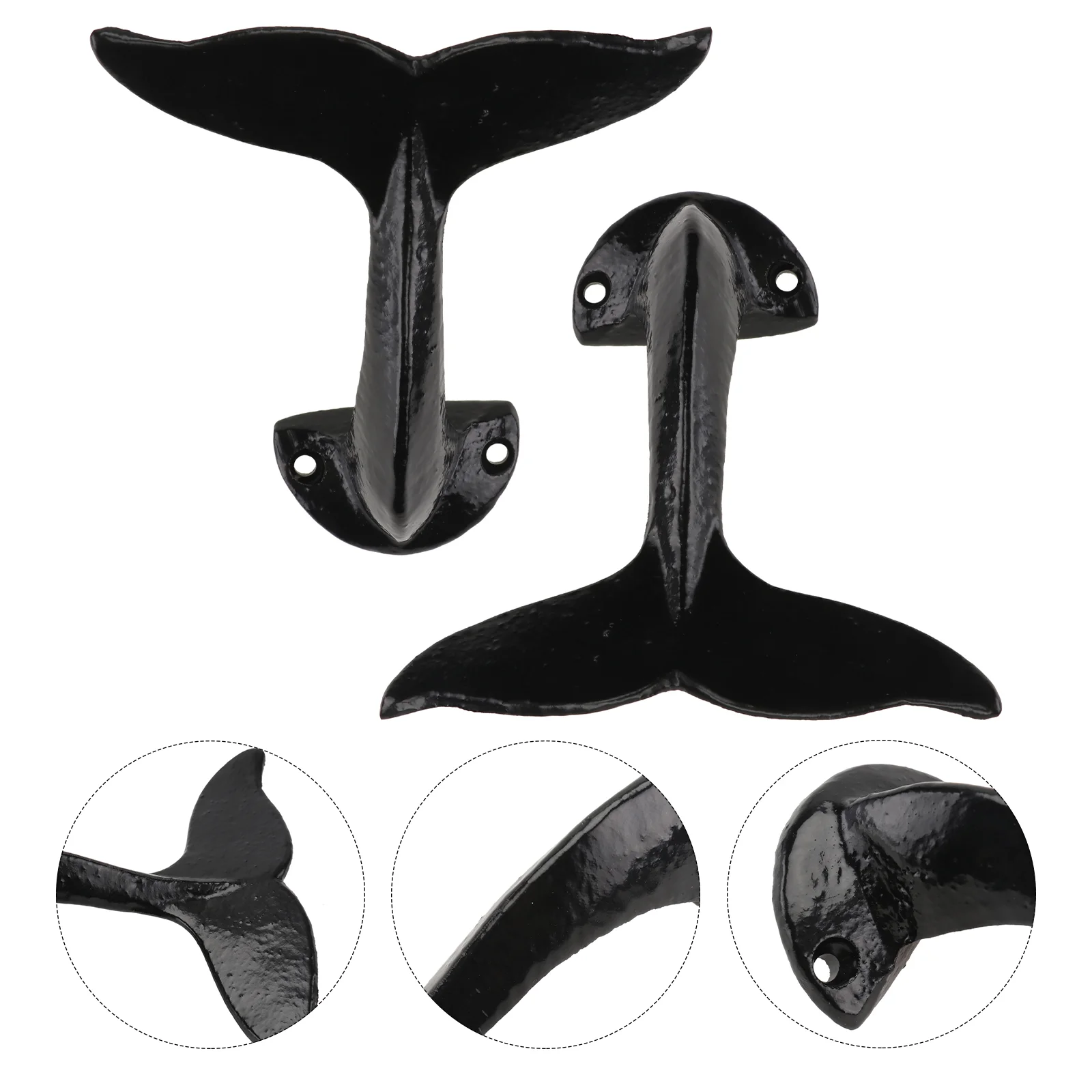 2 Pcs Hangers Black Heavy Duty Clothes Rack Whale Tail Hook Decor Modeling Hat Towel Wall-mounted Hanging Coat