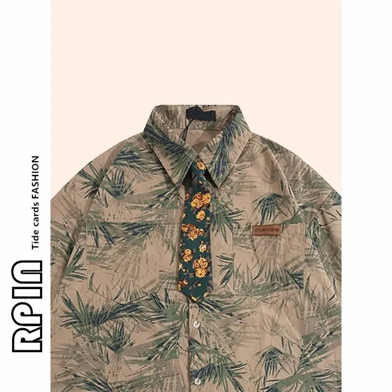 

Juspinice Fashionable Contrast Floral Shirts for Summer Street Couples Retro Style Short Sleeve Lightweight Loose Casual Tops