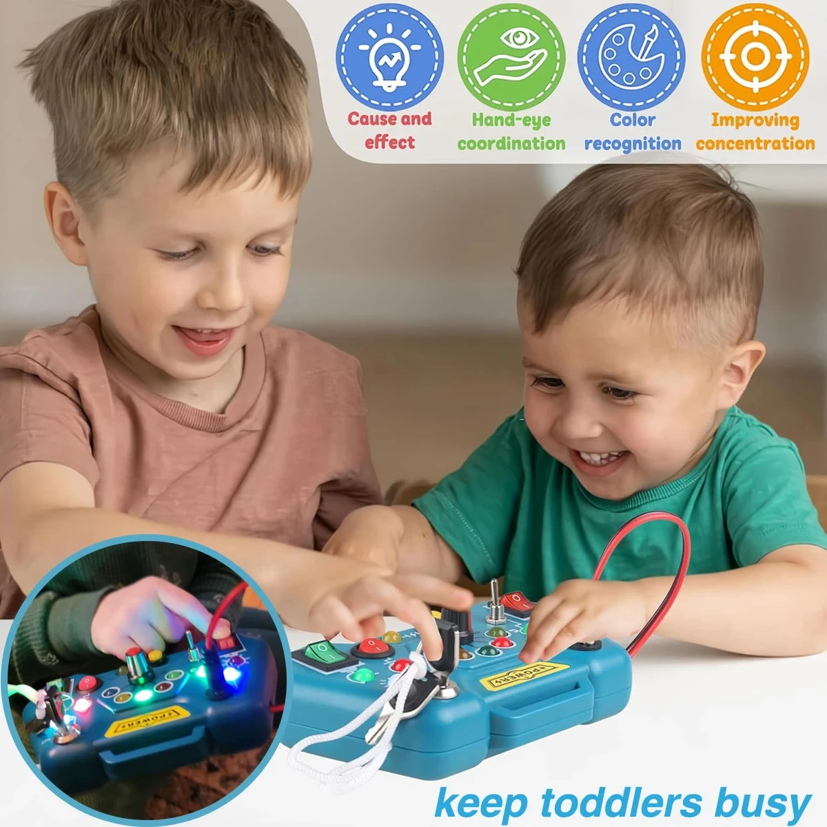 1Pcs Montessori Busy Board Sensory Toys With LED Light Switch Control Board Travel Activities Children Games For 2-4 Years Old