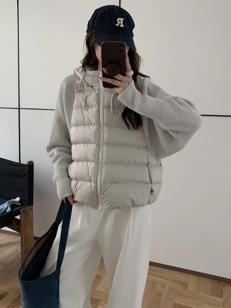 Lightweight Knitted Sweater Sleeve Patchwork down Cotton Jacket Women's Short Style 2025 Winter New Arrival Small Size Cotton...
