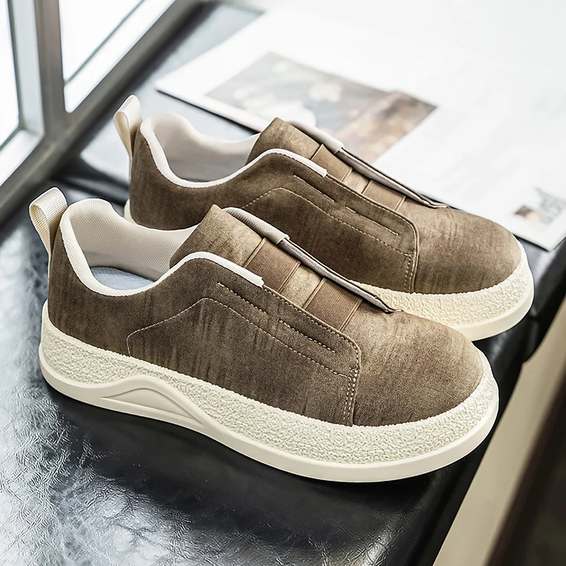 Men Light Commuter Sneakers Stretch Woven Upper Non Slip Flat Rubber Bottom Monochrome Minimalist Casual Shoes