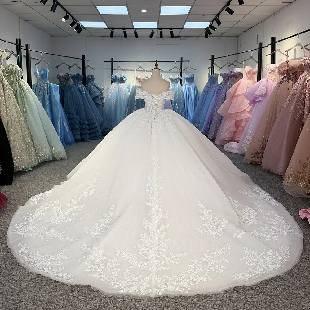 Luxurious Beaded Bridal Dresses 2026 Elegant Short Sleeve Wedding Dress Charming Floor-length Dress Customized Vestidos De Novia