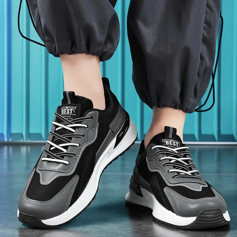 

Spring 2025 Men's Fashionable Versatile Lightweight Waterproof Non-slip Casual Work Shoes Trendy Leather Patchwork round Toe