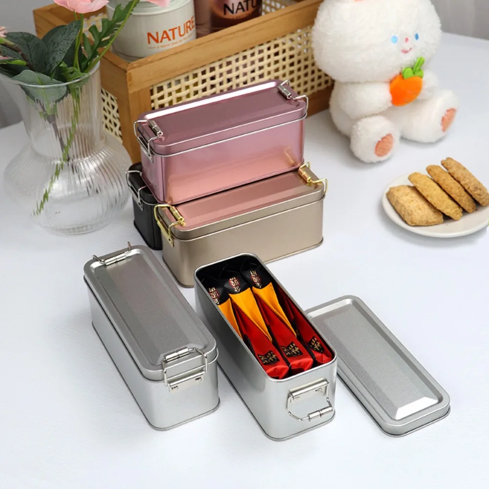 New Metal Rectangular Iron Box with Lid Storage Box Cake Packaging Box Durable Old-fashioned Buckle Iron Box