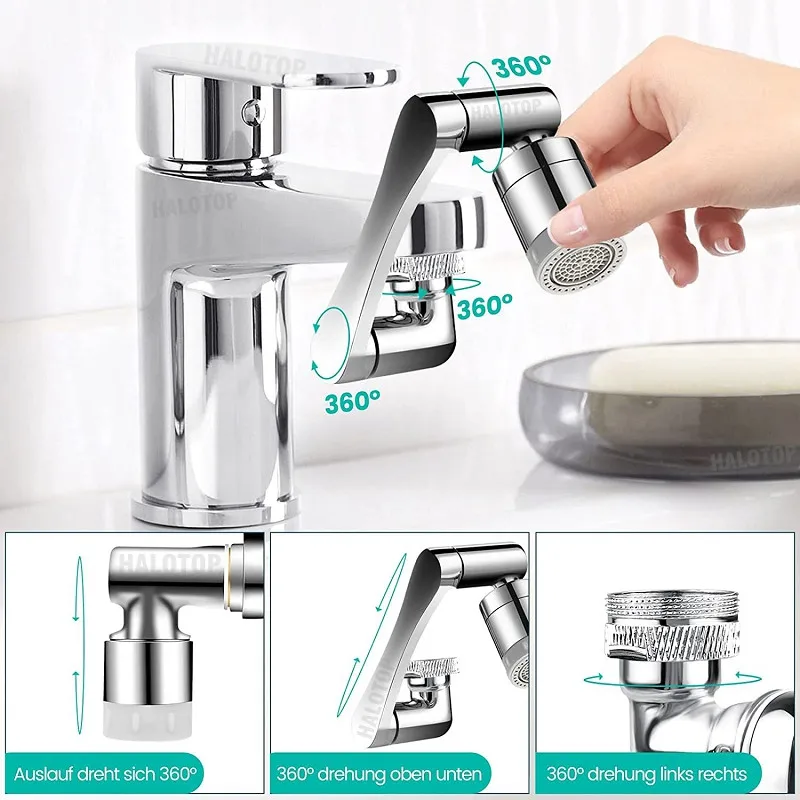 1080° Rotation Faucet Aerator Splash Dual Mode Kitchen Tap Extend Water Nozzle Faucet 22/24mm Adaptor Faucet Bubbler Robotic Arm