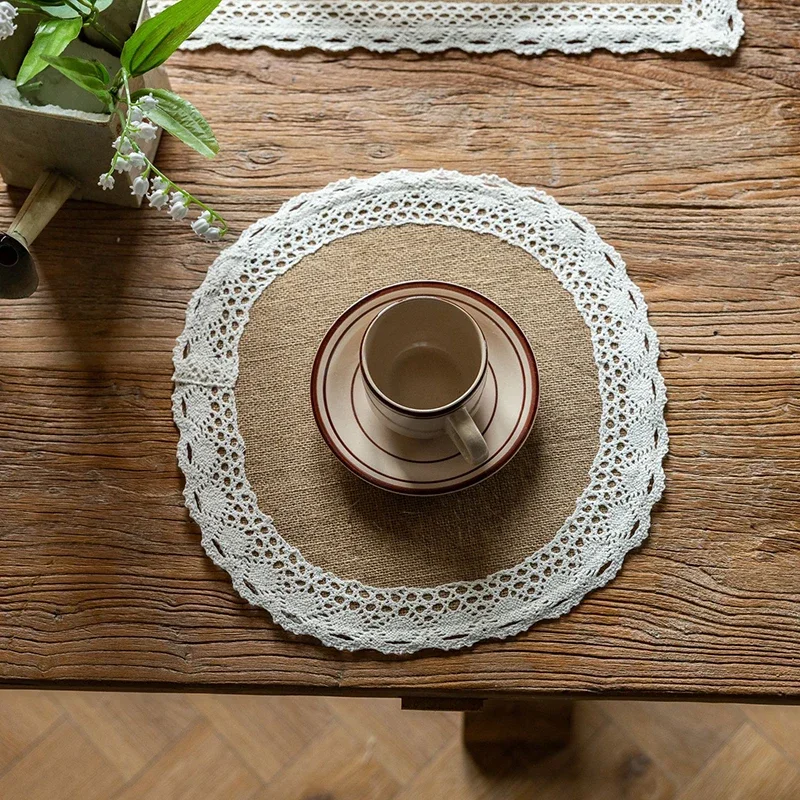 Round Burlap Placemats Set of 4 Jute Rustic Place Mats for Dining Party Tables Heat Resistant Natural Farmhouse Table Mats Decor