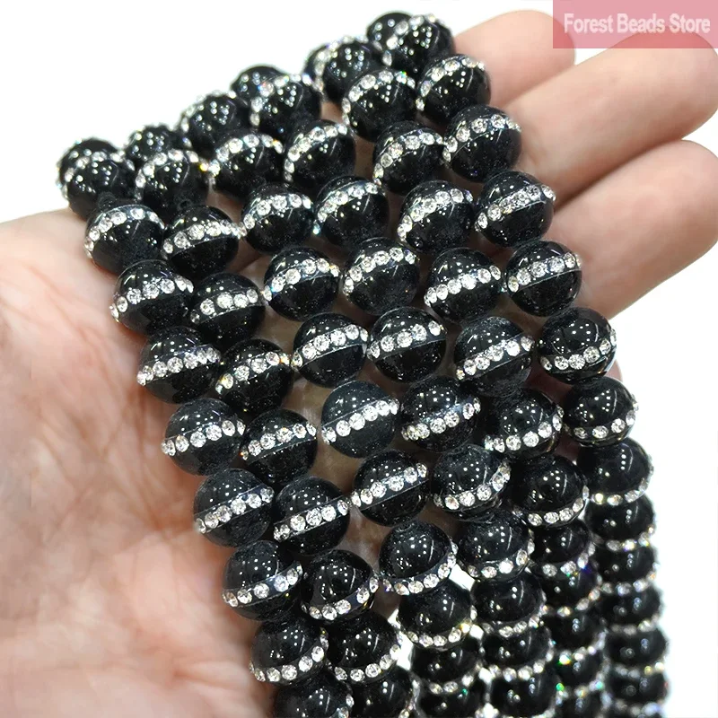 

6/8/10MM Ring Diamonds Black Agates Round Loose Beads Natural Stone for Jewelry Making Diy Charms Bracelet Earrings 15" Strand