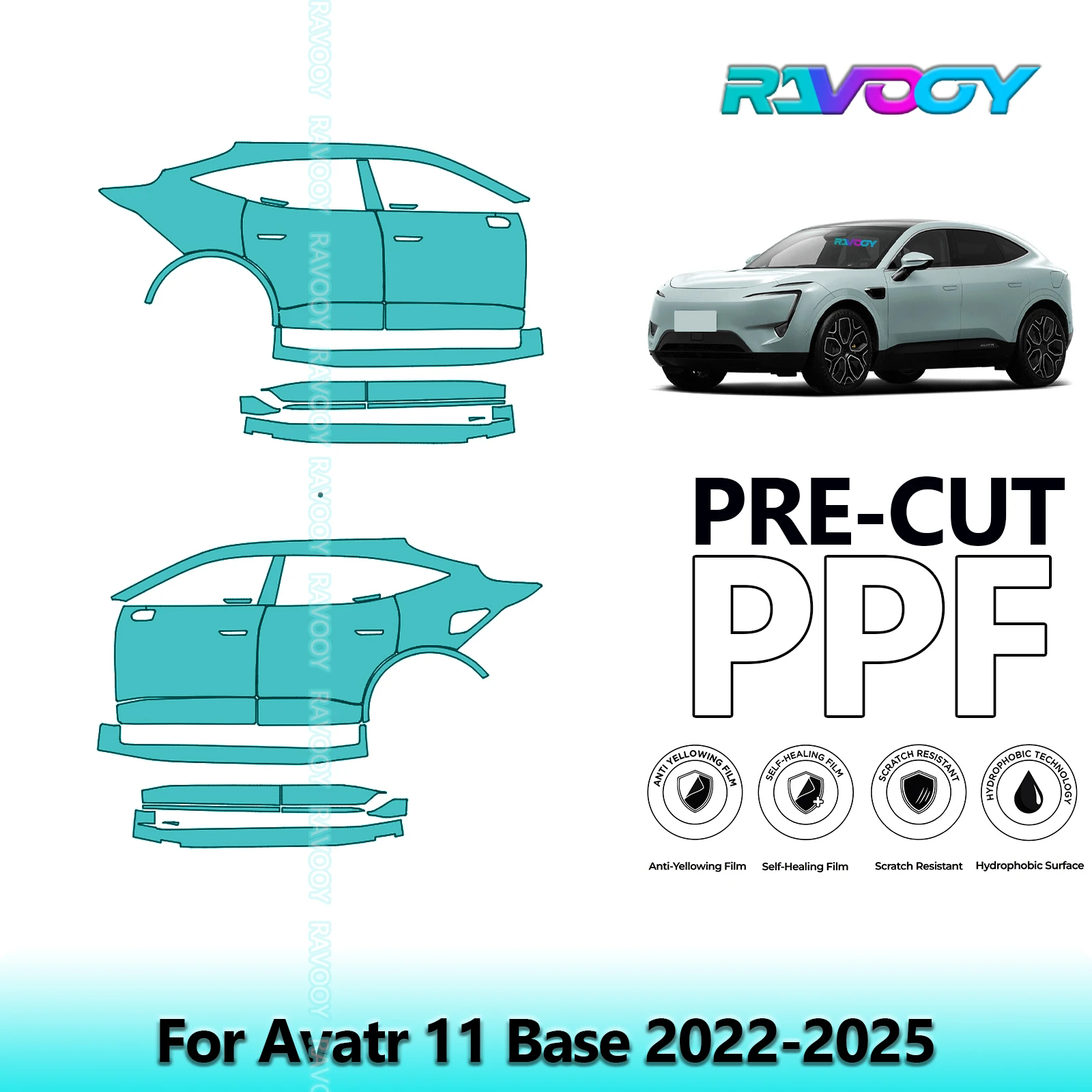 

For Avatr 11 Base 2022-2025 8.5mil Clear Matte Pre-Cut PPF Door & A/B Pillar Kit TPU Paint Protection Film Set