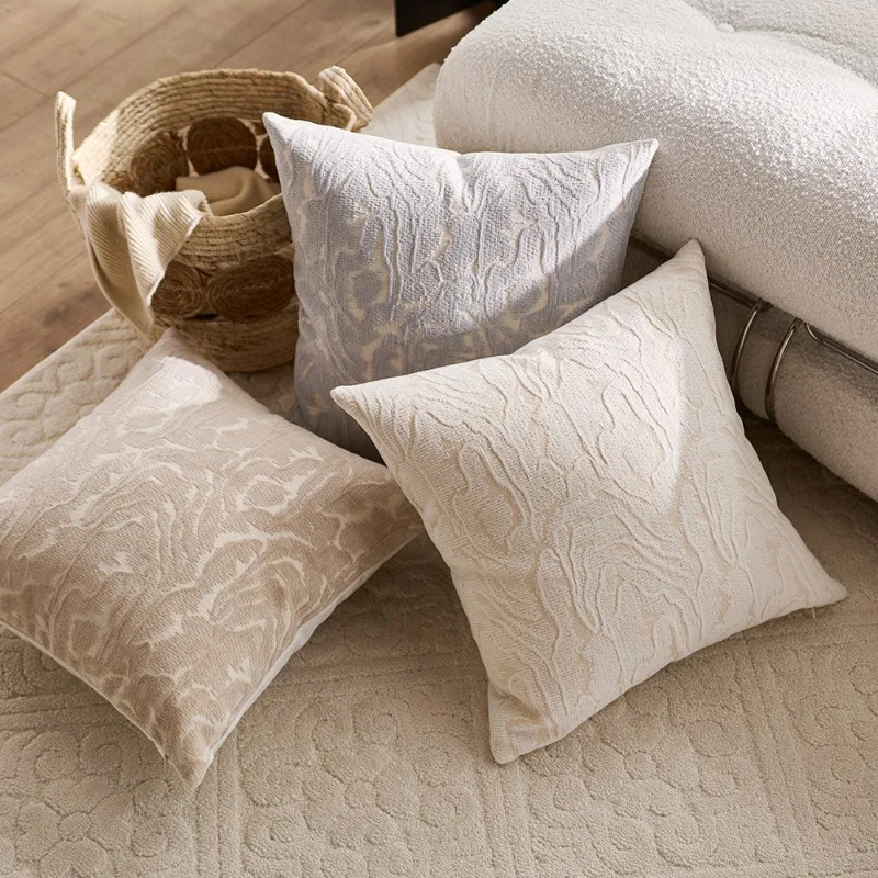 

Textured Chenille Jacquard Throw Pillow Cover Modern Neutral Beige Grey Abstract Cushion Cover Decorative Pillowcase for Sofa