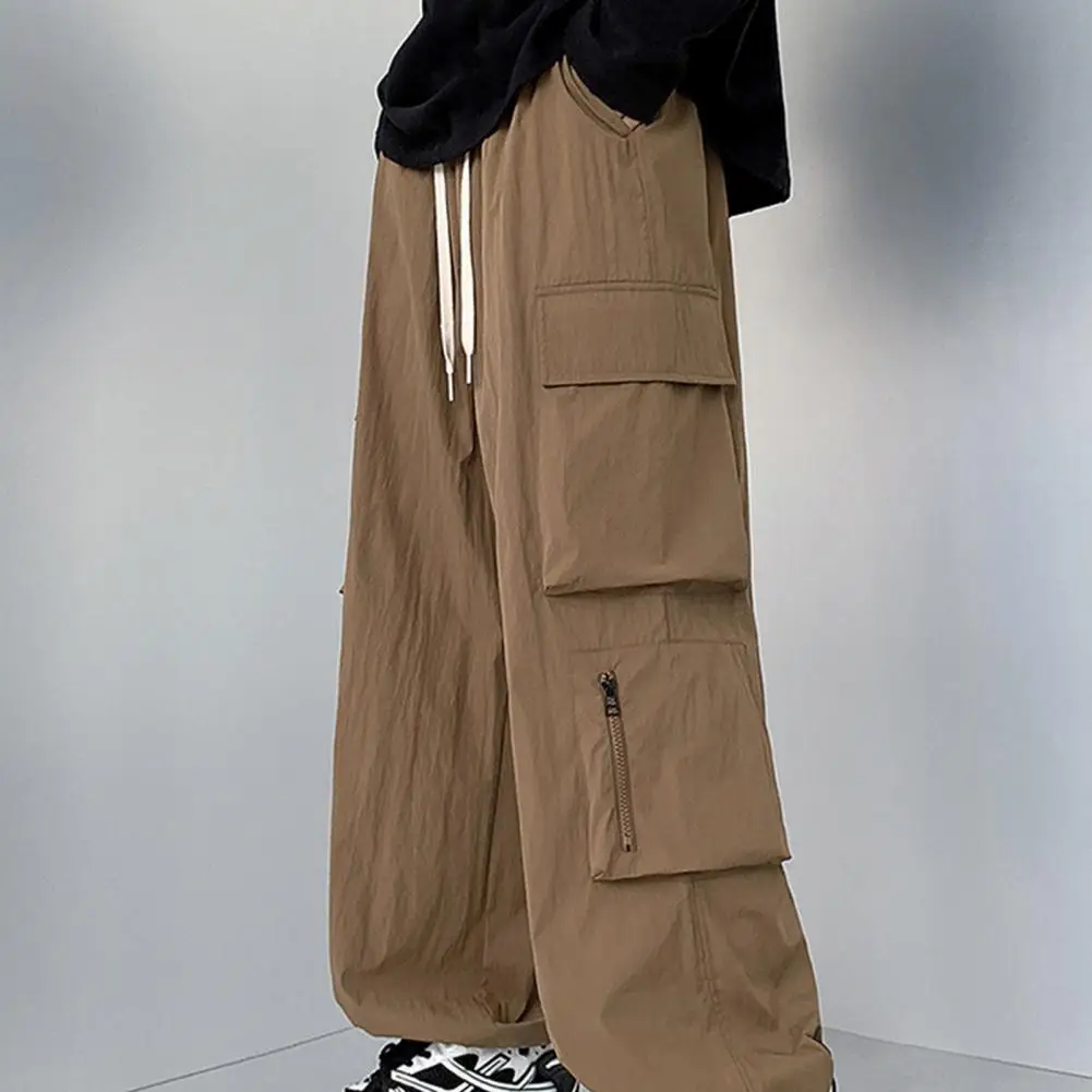 Solid Color Men Cargo Pants Secure Pocket Men Pants Men's Hip Hop Style Cargo Pants with Drawstring Waist for Streetwear