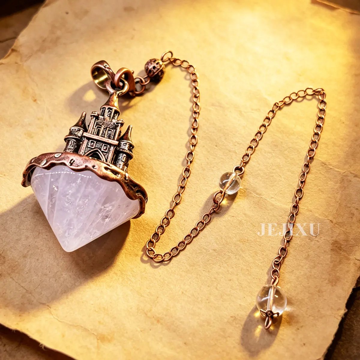 Castle Natural Gem Stone Crystal Pendant Pendulum for Divination Reiki Witchcraft  Obsidian Meditation Quartz Pendulos x452 ﻿