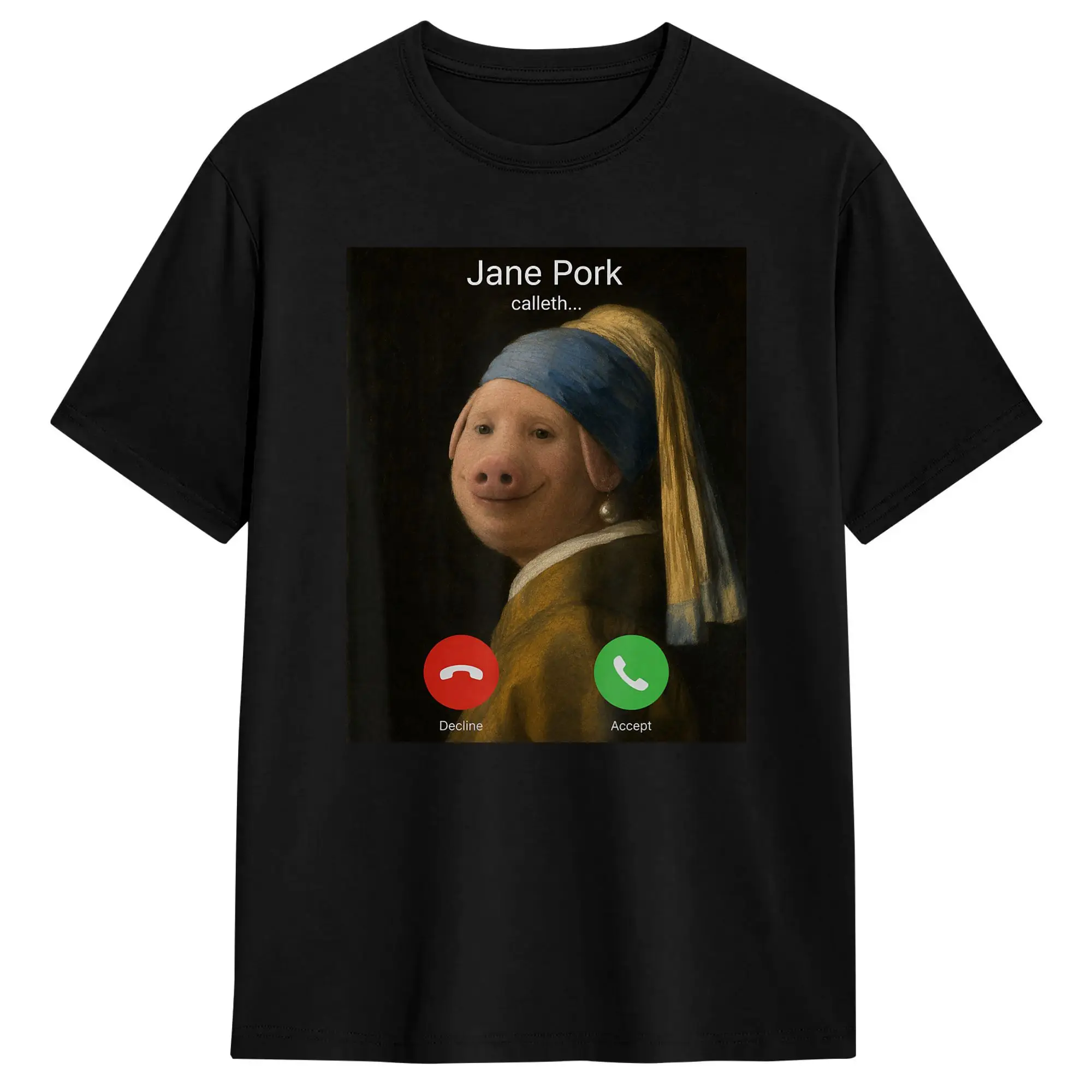 John Pork Girl with a Pearl Earring Vermeer Funny Meme Viral T Shirts Men Cotton Retro T-Shirts O Neck Tees Short Sleeve Clothes
