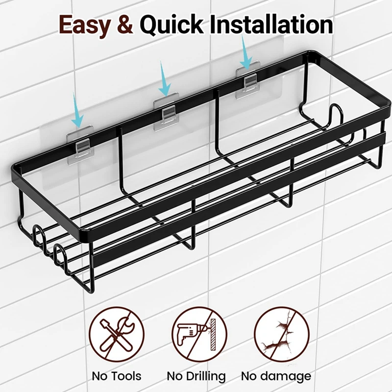 Shower Caddy Shelf Organizer, 2 Pack Adhesive Bathroom Easy To Use Save Space With Hooks Pink A