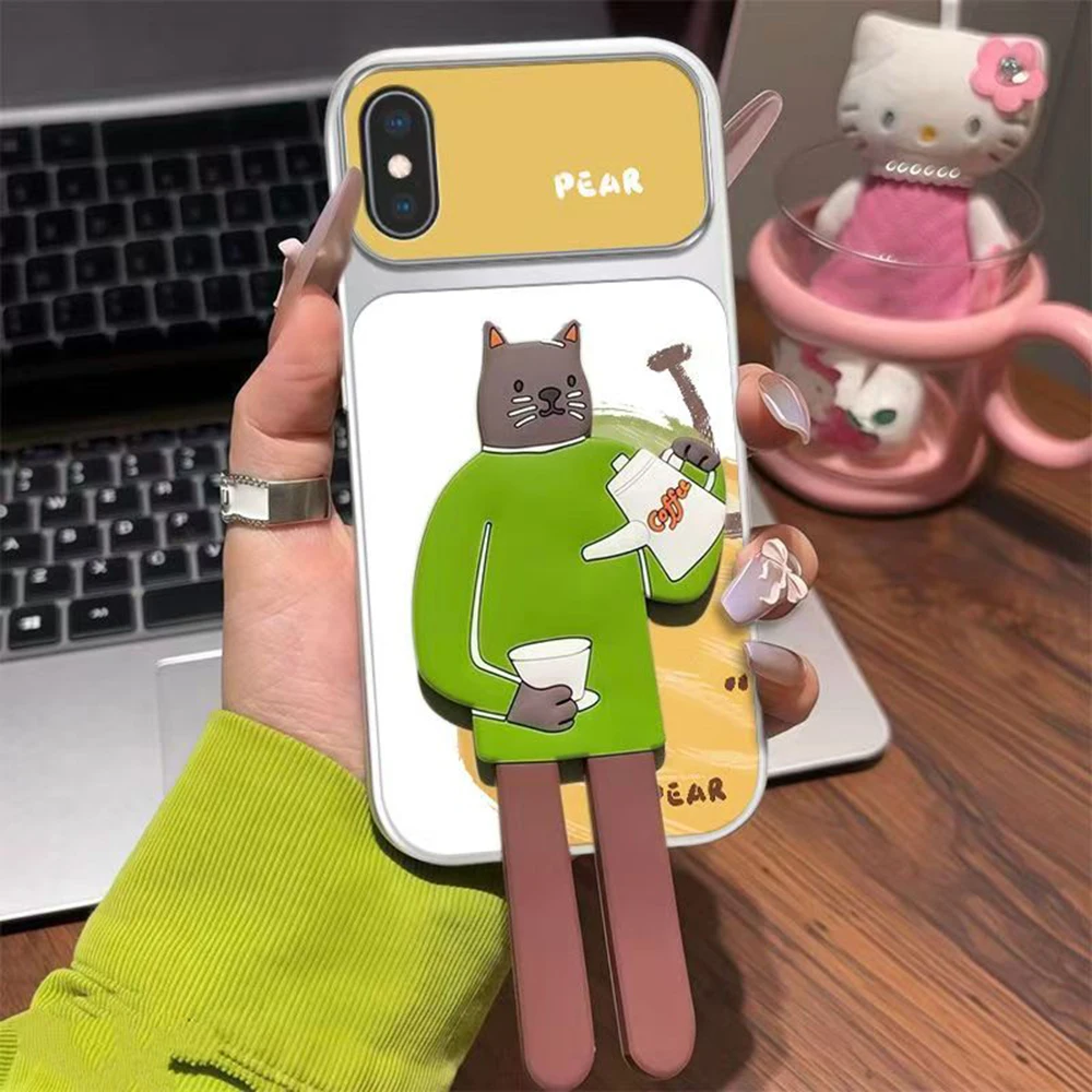 Lovely Cartoon Cat Bracket Case For Samsung S26 Ultra S25 S24 FE A57 A56 5G A37 A17 A07 A06 A16 A26 A54 A55 A53 Leather Cover