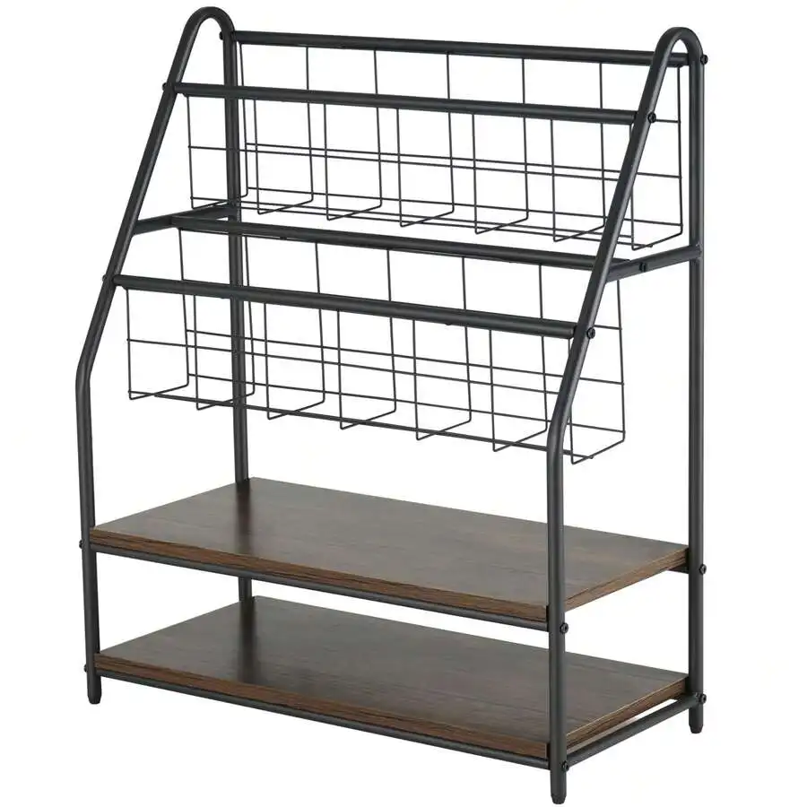 Heavy Duty Metal Magazine Rack - 2-Tier Floor Stand,Retail Display Stand, 30lbs Shelf Capacity For Indoor/Outdoor Use