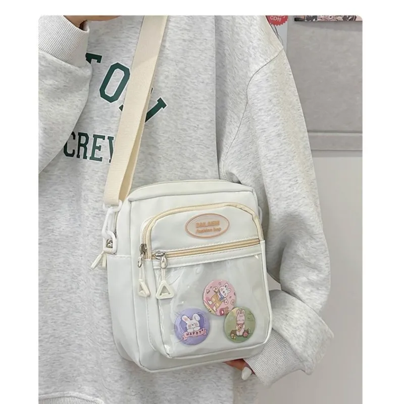 JIAERDI Harajuku Pink Itabag Messenger Bag Women Transparent Nylon Chic Casual Crossbody Bags Female JK Anime Pain Bag Aesthetic view 4