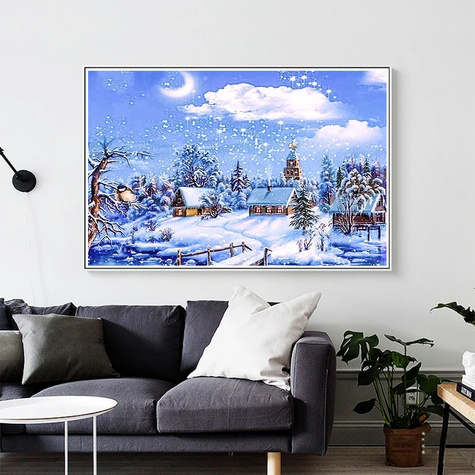 AB Drills Diamond Painting 5D DIY Winter House Scenery Rhinestone Picture Embroidery Kit Mosaic Mosaic Home Decoration Gifts