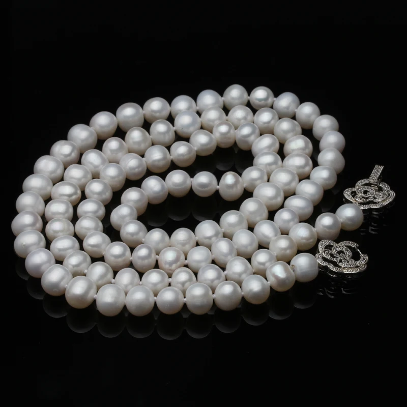 Trendy Natural Long Pearl Necklace for Women,Wedding White Freshwater Round Pearl Necklace Wife Mon Anniversary Gift