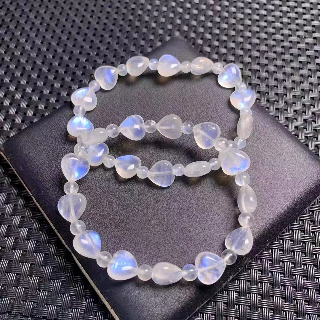 1 Pc Fengbaowu Natural Blue Moonstone Heart Bracelet Crystal Reiki Healing Stone Fashion Jewelry Gift For Women Men