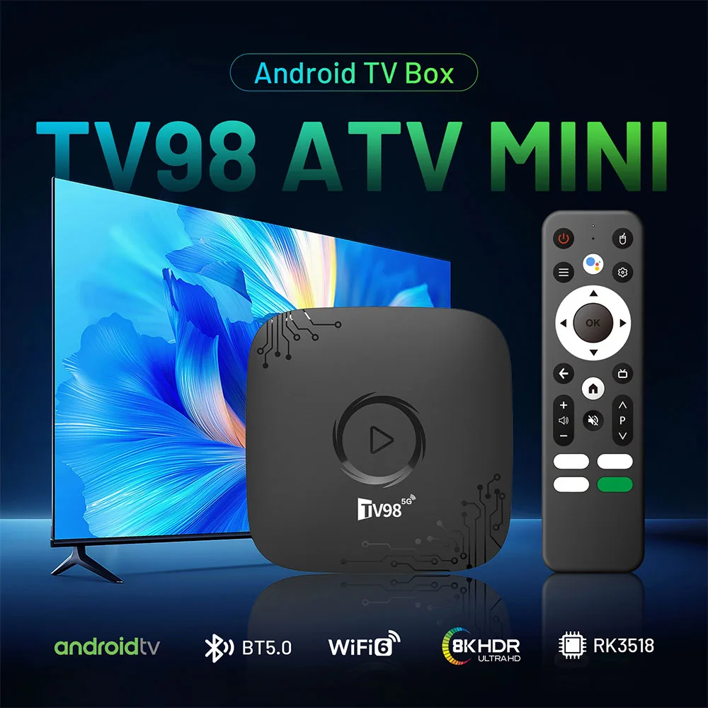 TV98 ATV MINI Smart TV Box Android14 RK3518 1080P HD TV box 2.4/5G WiFi TV Receiver for Google YouTube Netflix Media Player