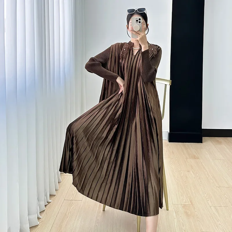 Miyake High-end Loose Dress 2023 Autumn and Winter New Fashion Pleated Temperament Aging Elegant Evening Dresses Women Clothing