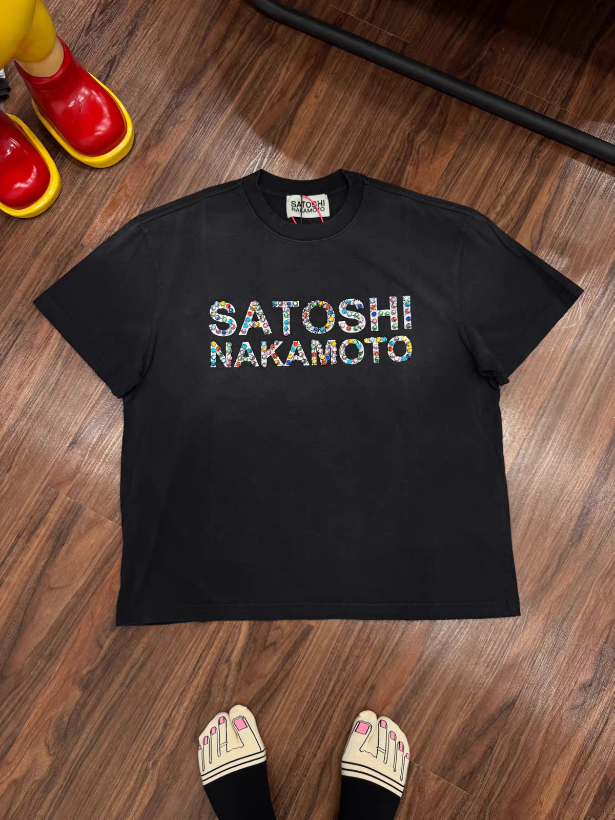 Washed Satoshi Nakamoto Rainbow Color Studded Logo T Shirt Men Women Best Quality Tee Tops T-Shirt