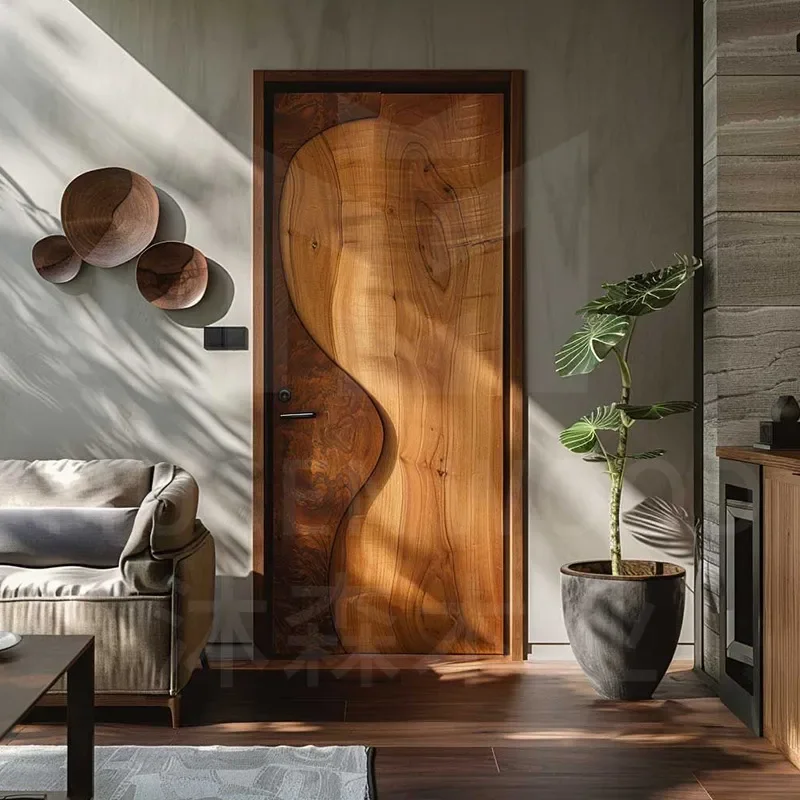 for Customized New Chinese Style Pure Solid Wood Splicing Deep Carving Indoor Eco-Friendly Bedroom Door Oak Paint-Free Single