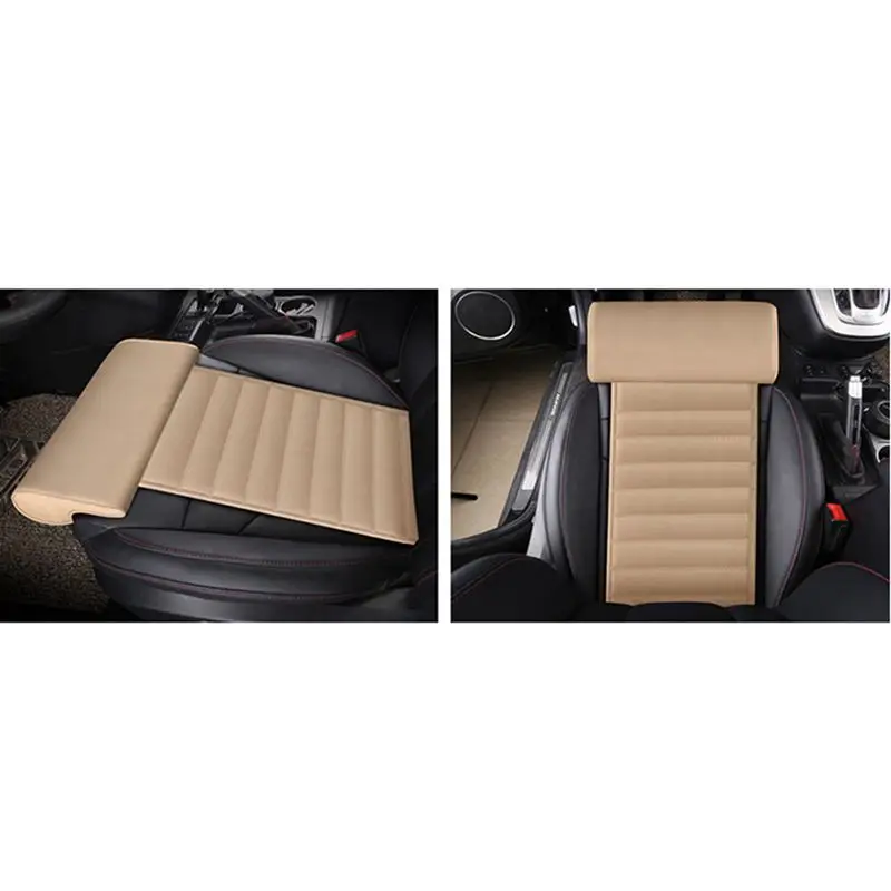 2 Pcs Car Seat Leather Leg Pad Support Extension Mat Foot Support Leg Leather Cushion Knee Pad Memory Beige & Black