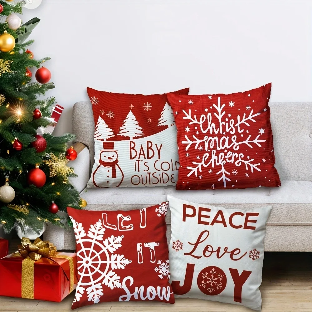 1 Piece, Christmas Pillowcase, Modern Minimalist Style Decorative Pillowcase, Zipper Opening and Closing, Holiday Snowman Snowflake Design, Suitable for Various Room Types - 17inch X 17inch Holiday Cushion Cover (Excluding Pillow Core)