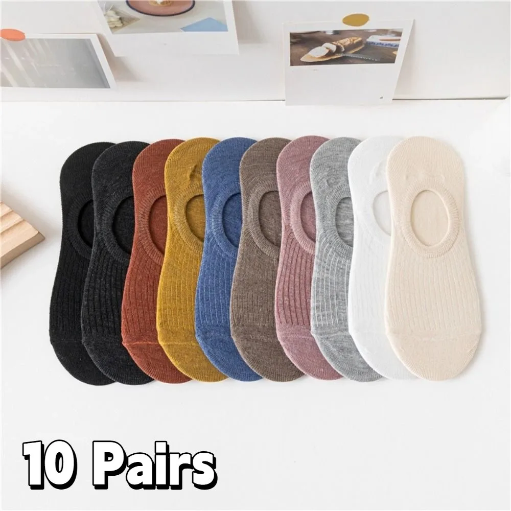 

10Pairs Casual Mesh Invisible Boat Socks Thin Breathable Short Ankle Socks Non Slip Sweat Absorbent Short Hosiery Summer
