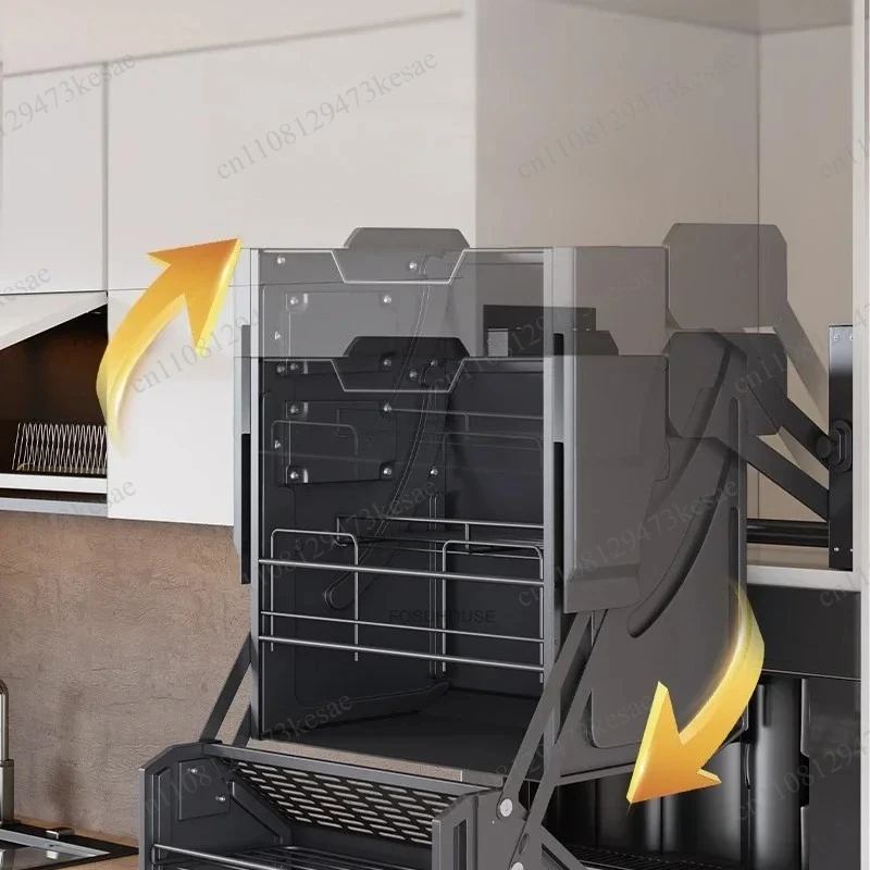 Pull Out Lift Basket for Overhead Kitchen Cabinets Snack Storage Organizer Space Saving Wall Cabinet Furniture