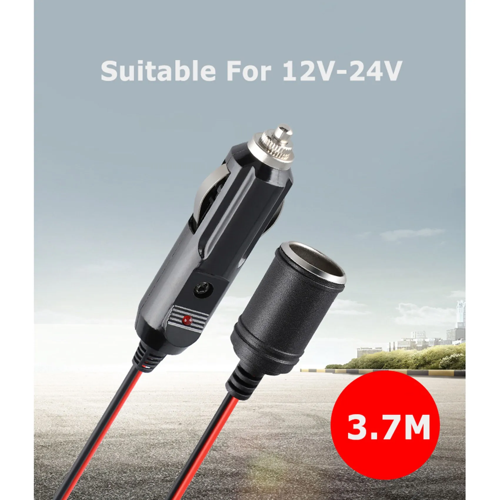 12V 24V 15A Heavy Duty Car Lighter Socket Male Female Extension Cord Power Supply Cable with Fused