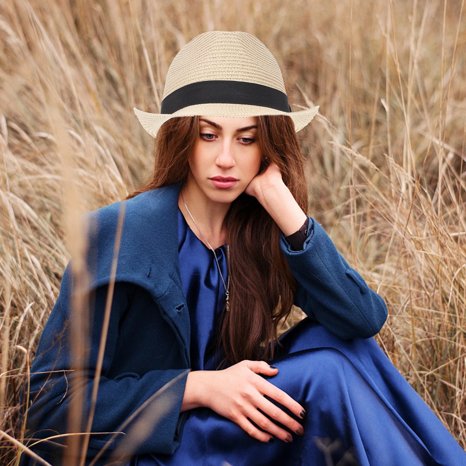 

Casual Unisex Summer Straw Sun Hat Beach Outdoor Wide Brim Foldable Woven Bucket Hat Lightweight Comfortable Travel Camping Pool