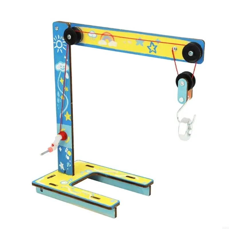 STEM Assembly Hoist Model Kits with Hand Crank Pulley Lift, Wooden Science Toy for Kids, Home Learning Project and
