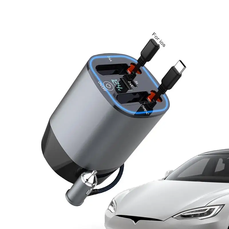 

Car Fast Charger 5 In 1 Smart Car Fast Charger With Dual Retractable Cables Car Diffuser 100w Car Phone Charger 12v/24v Car