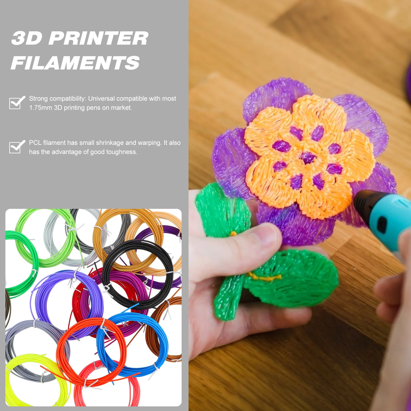 

20Pcs 3D Printing Filament Pcl 20 Colors Universal Compatible Strong Toughness 3D Pen Filament Refills Printing Accessories