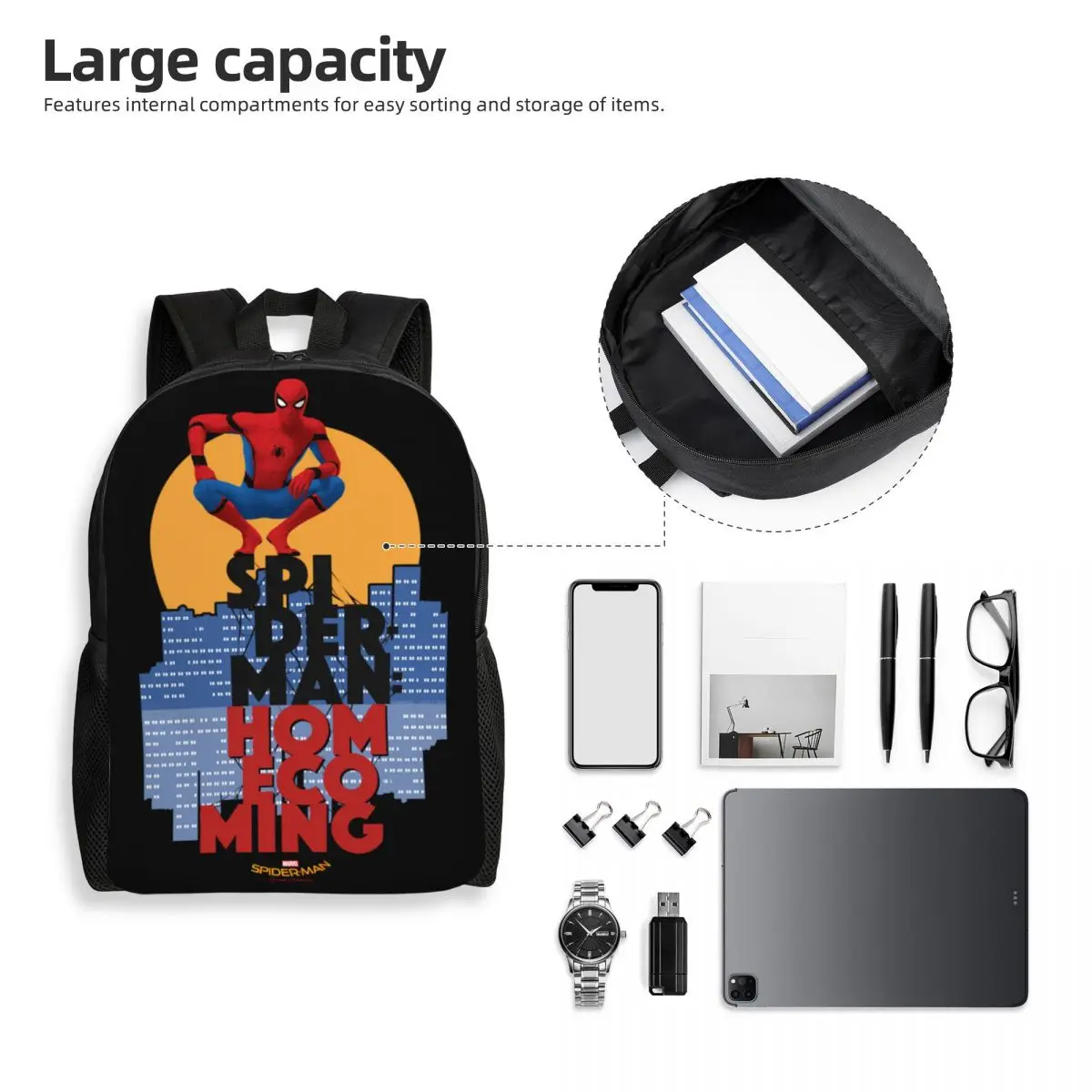 Mochila personalizada para laptop Homem-Aranha Cityscape, bolsa básica para escola, bolsas para estudantes universitários, homens e mulheres