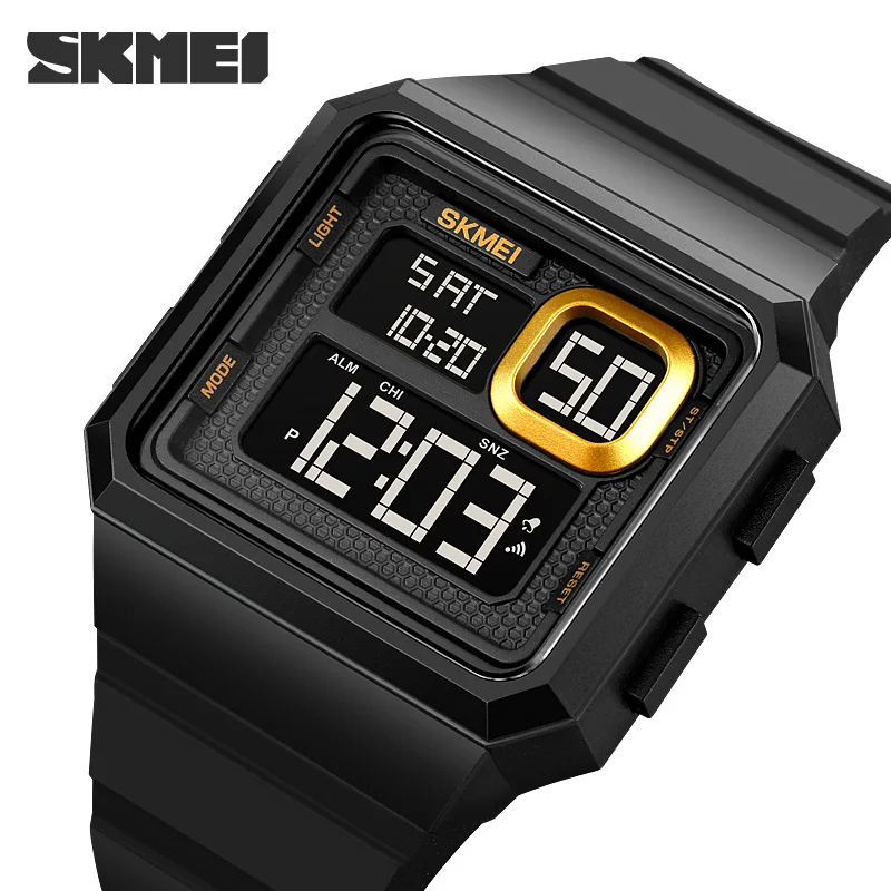 SKMEI New Fashion Simple Design Digital Watch For Men Waterproof 2Time Led Light Display Alarm Clock Electronic Countdown Watch